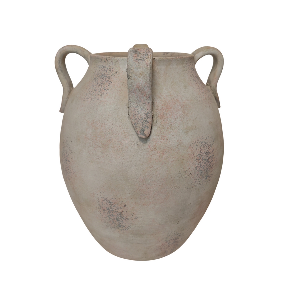 POTICHE EN TERRE CUITE COULEUR CREME PATINE 25.5 X 28 X 25.5 CM - Photo N°1