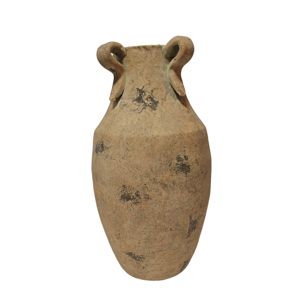 VASE EN TERRE CUITE COULEUR CREME PATINE 21 X 37 X 21 CM - Photo N°1