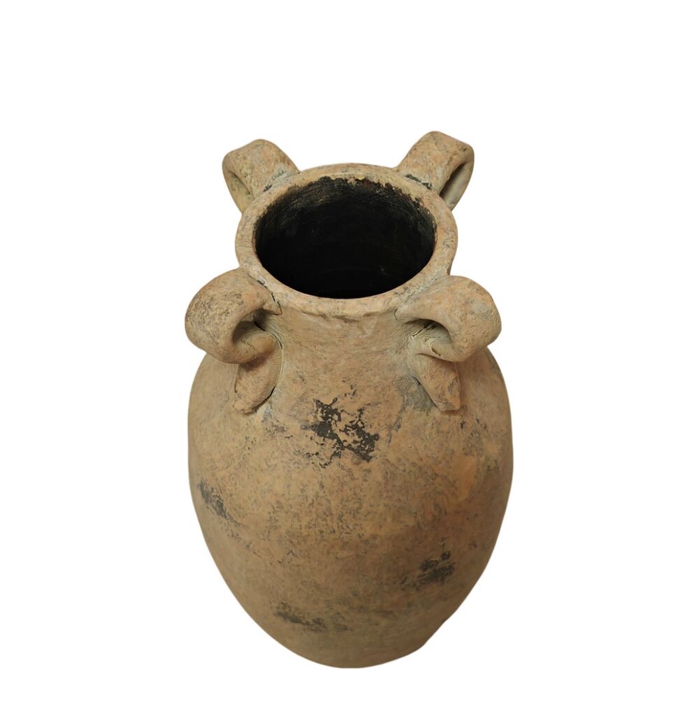 VASE EN TERRE CUITE COULEUR CREME PATINE 21 X 37 X 21 CM - Photo N°2