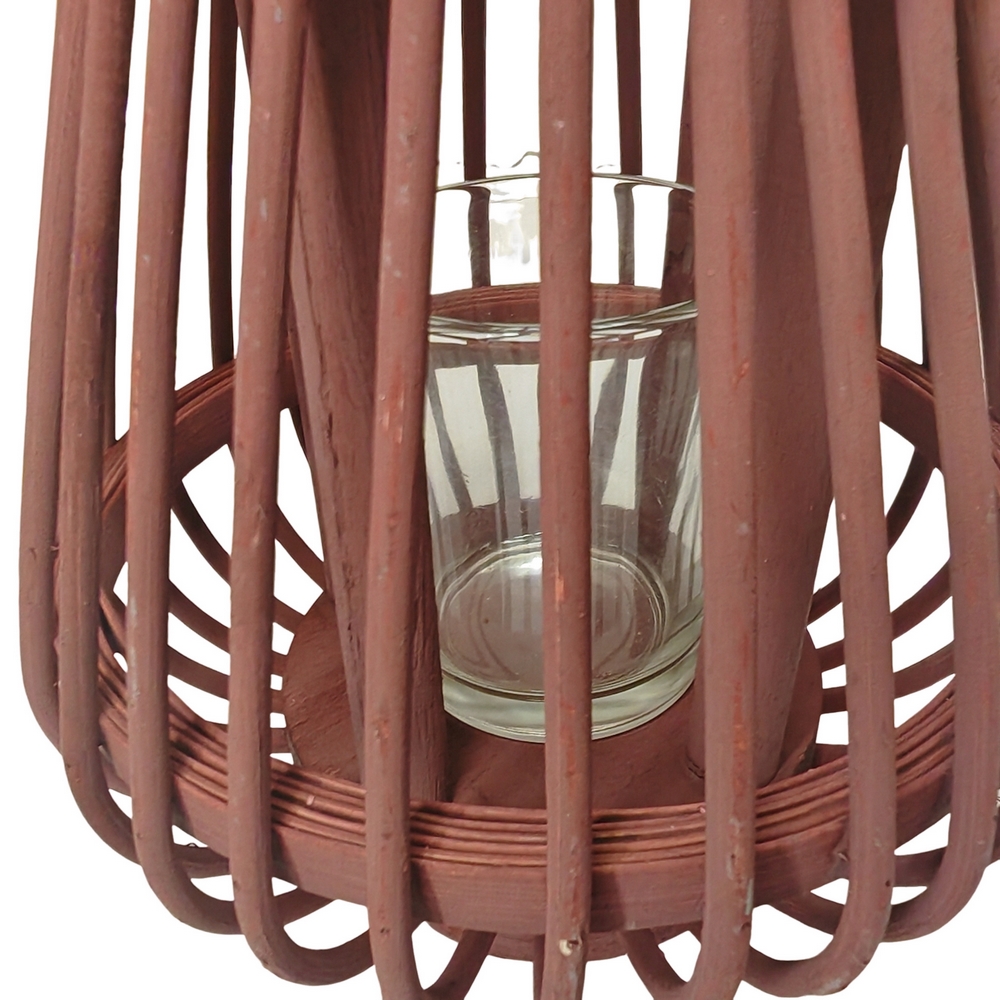 LANTERNE EN BAMBOU LIE DE VIN VERRE CYLINDRIQUE 14 X 17 X 14 CM - Photo N°3