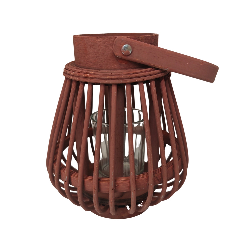 LANTERNE EN BAMBOU LIE DE VIN VERRE CYLINDRIQUE 14 X 17 X 14 CM - Photo N°2