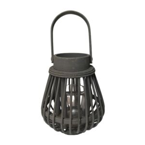 LANTERNE EN BAMBOU GRISE VERRE CYLINDRIQUE 14 X 17 X 14 CM