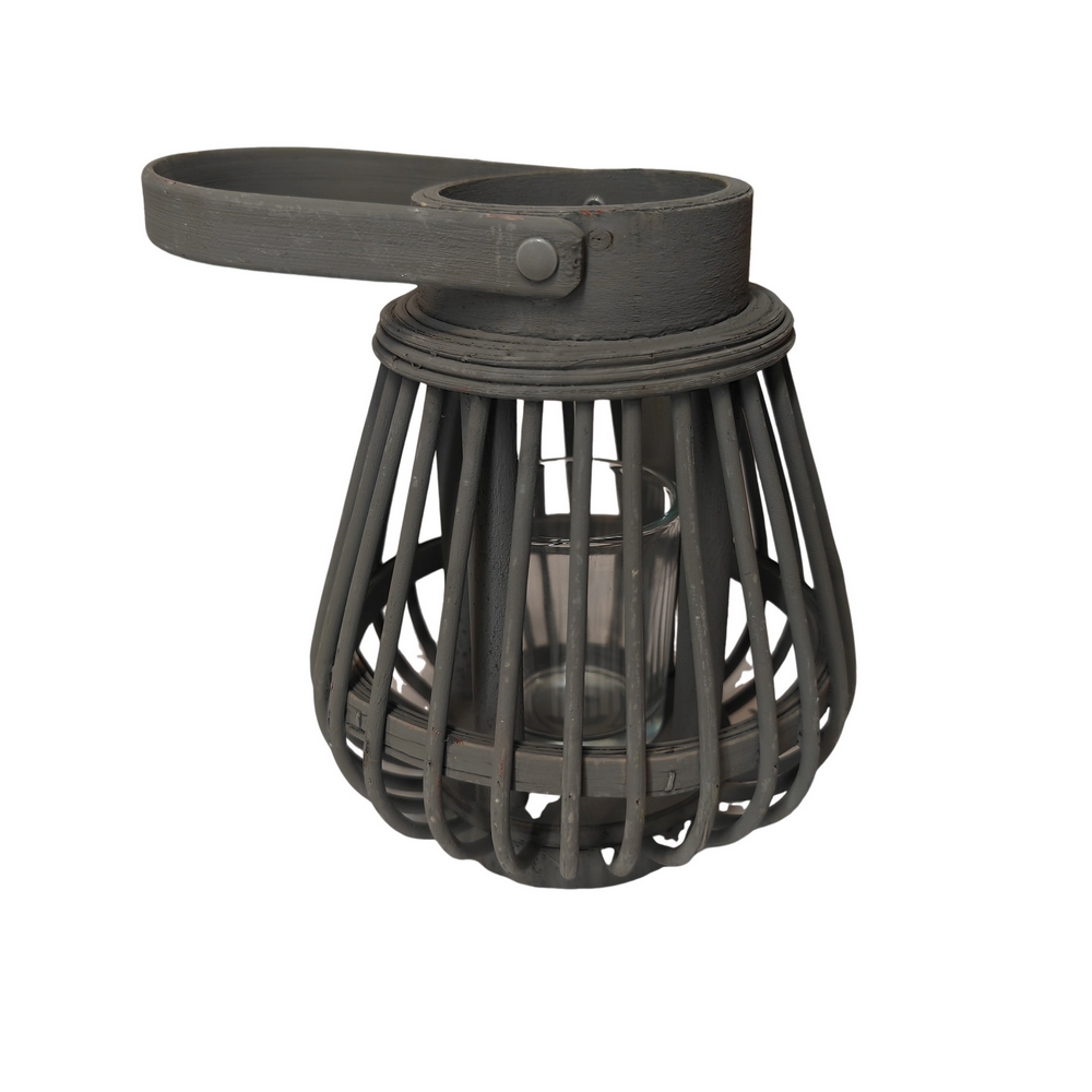 LANTERNE EN BAMBOU GRISE VERRE CYLINDRIQUE 14 X 17 X 14 CM - Photo N°2