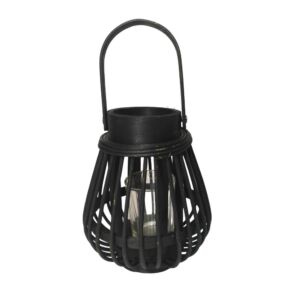 LANTERNE EN BAMBOU NOIR VERRE CYLINDRIQUE 14 X 17 X 14 CM