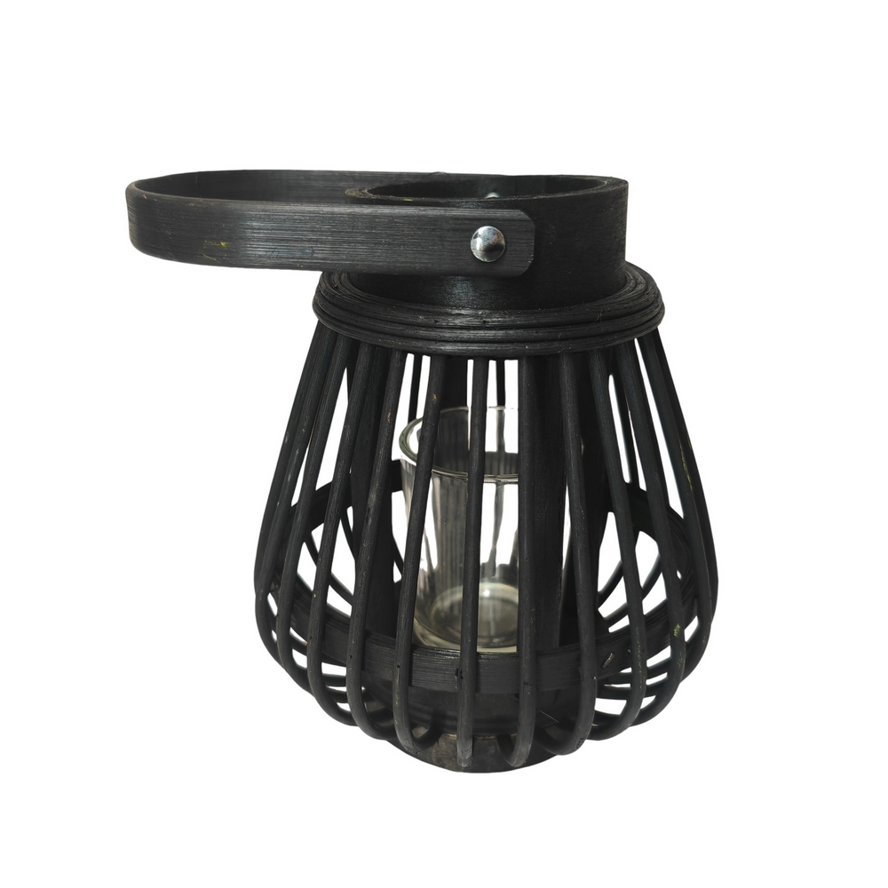 LANTERNE EN BAMBOU NOIR VERRE CYLINDRIQUE 14 X 17 X 14 CM - Photo N°3