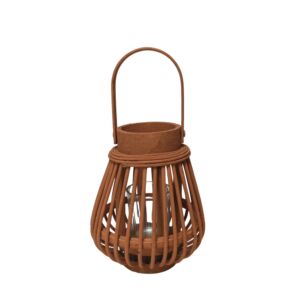 LANTERNE EN BAMBOU TERRACOTTA VERRE CYLINDRIQUE 14 X 17 X 14 CM