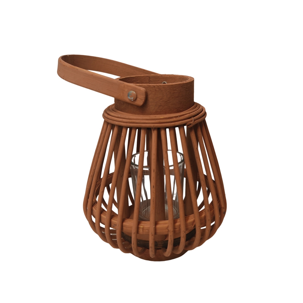 LANTERNE EN BAMBOU TERRACOTTA VERRE CYLINDRIQUE 14 X 17 X 14 CM - Photo N°3
