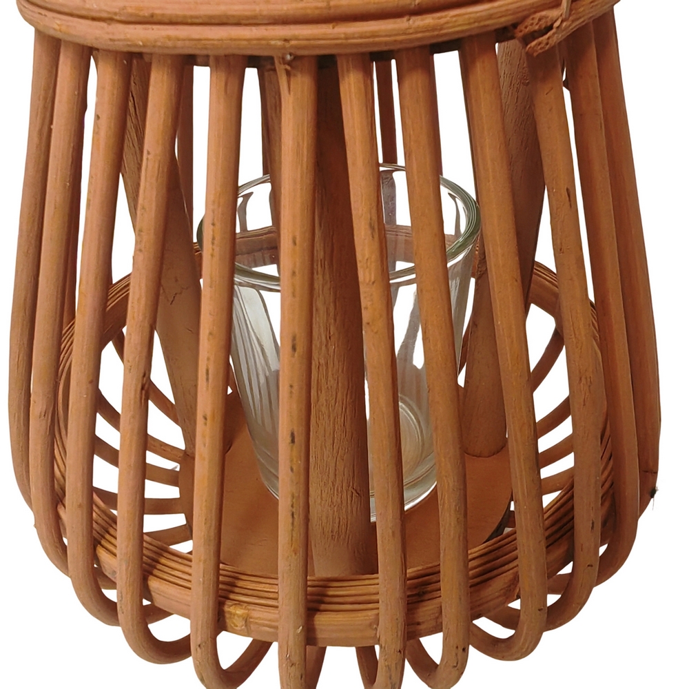LANTERNE EN BAMBOU TERRACOTTA VERRE CYLINDRIQUE 14 X 17 X 14 CM - Photo N°2