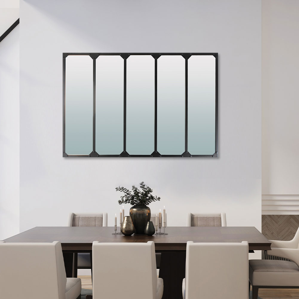 MIROIR INDUSTRIEL 5 VANTAUX EN METAL NOIR 137 X 2 X 90 CM - Photo N°1
