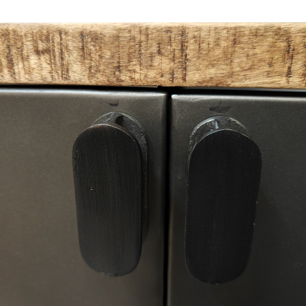 MEUBLE DE SALLE DE BAIN EN MANGUIER ET METAL 2 PORTES 1 NICHE 90 X 81 X 45 CM - Photo N°9