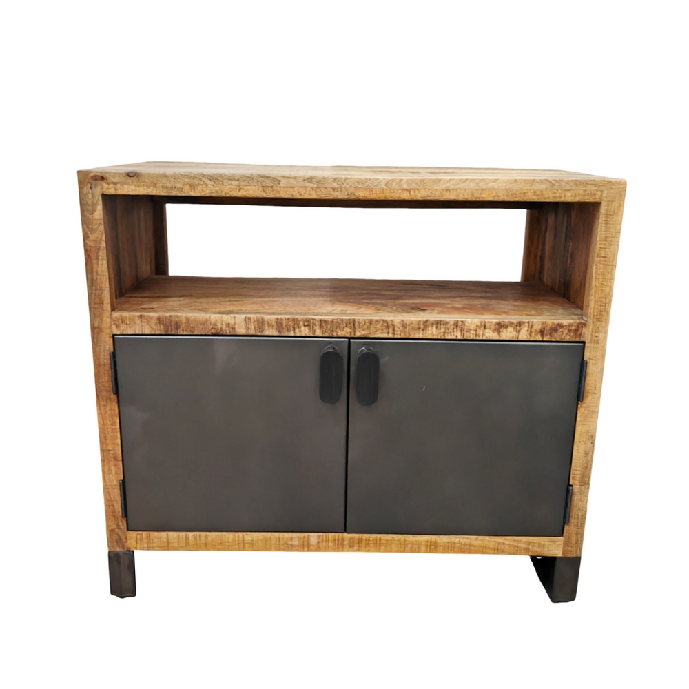 MEUBLE DE SALLE DE BAIN EN MANGUIER ET METAL 2 PORTES 1 NICHE 90 X 81 X 45 CM - Photo N°8