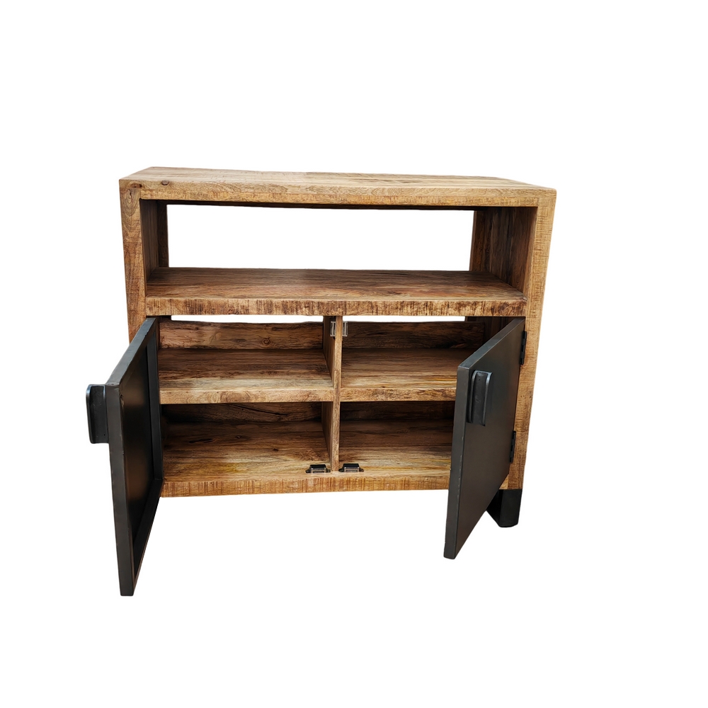 MEUBLE DE SALLE DE BAIN EN MANGUIER ET METAL 2 PORTES 1 NICHE 90 X 81 X 45 CM - Photo N°7