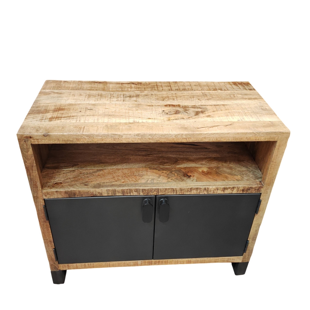 MEUBLE DE SALLE DE BAIN EN MANGUIER ET METAL 2 PORTES 1 NICHE 90 X 81 X 45 CM - Photo N°4