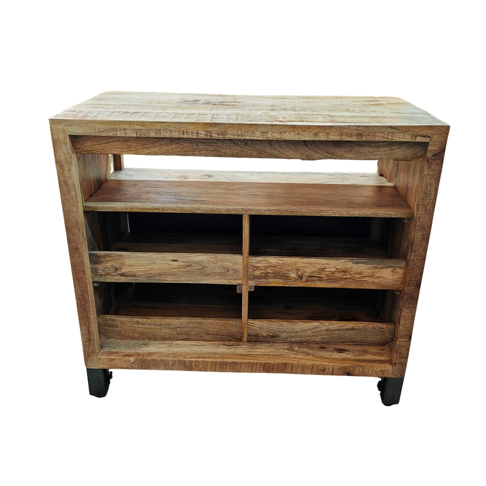 MEUBLE DE SALLE DE BAIN EN MANGUIER ET METAL 2 PORTES 1 NICHE 90 X 81 X 45 CM - Photo N°3