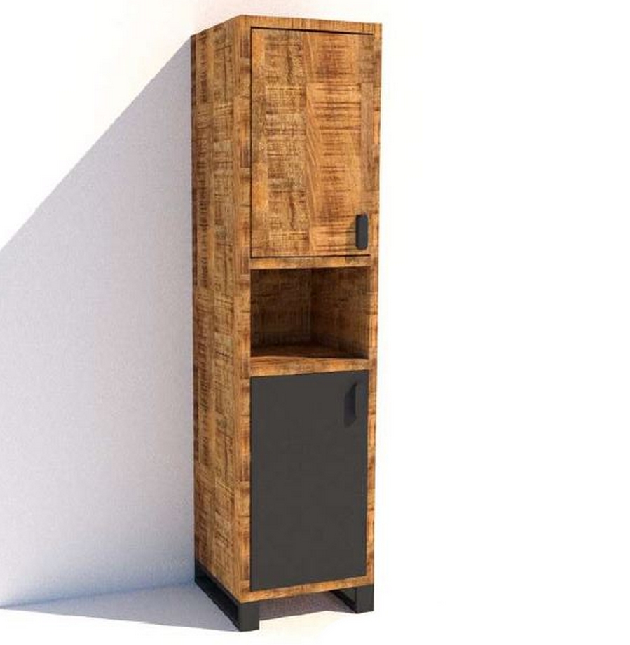 COLONNE DE SALLE DE BAIN EN MANGUIER ET METAL 2 PORTES 1 NICHE 35 X 180 X 35 CM - Photo N°1