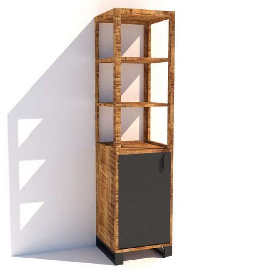 COLONNE DE SALLE DE BAIN EN MANGUIER ET METAL 1PORTE 3 ETAGERES 35 X 180 X 35 CM - Photo N°1