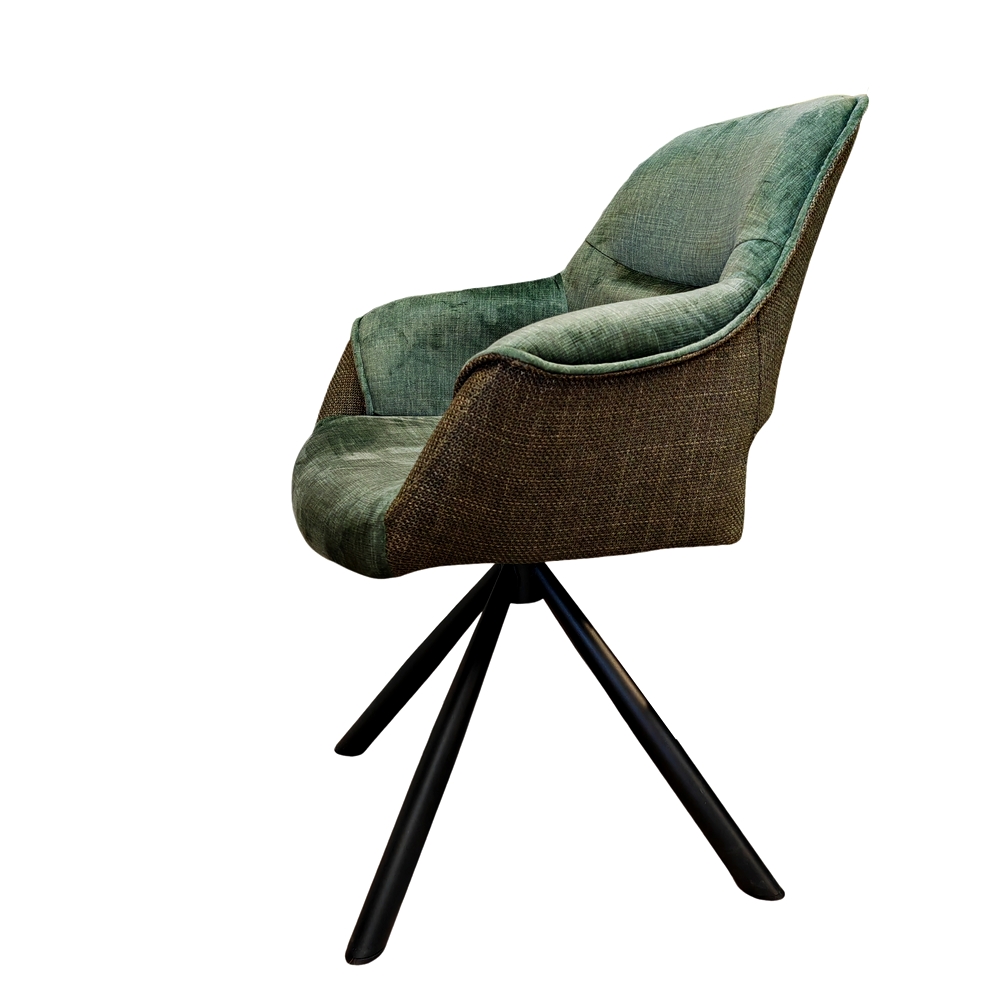 CHAISE ACCOUDOIR TOURNANTE CHILKO PIED NOIR TISSU / VELOURS VERT 65 X 85 X 63 CM - Photo N°3