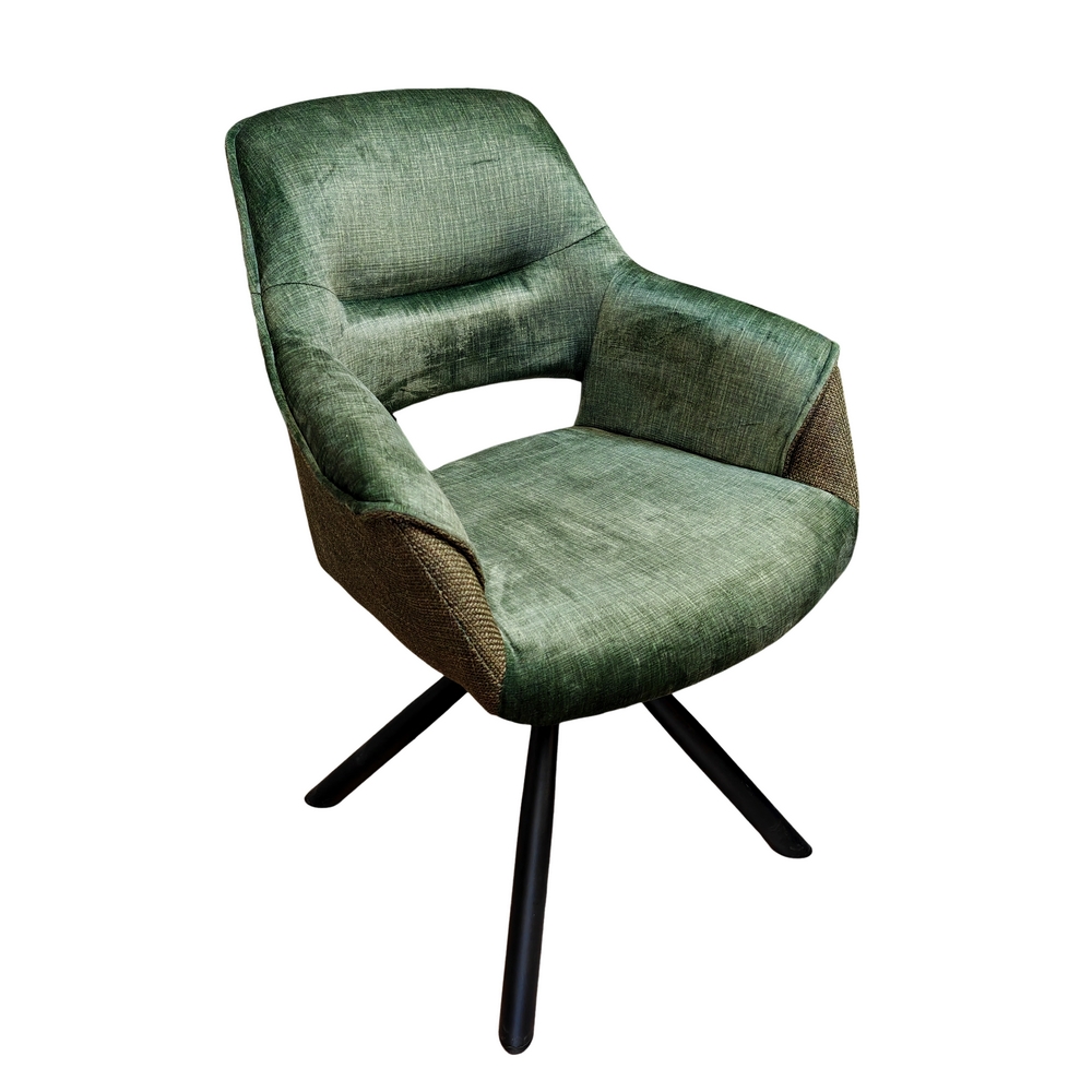 CHAISE ACCOUDOIR TOURNANTE CHILKO PIED NOIR TISSU / VELOURS VERT 65 X 85 X 63 CM - Photo N°2