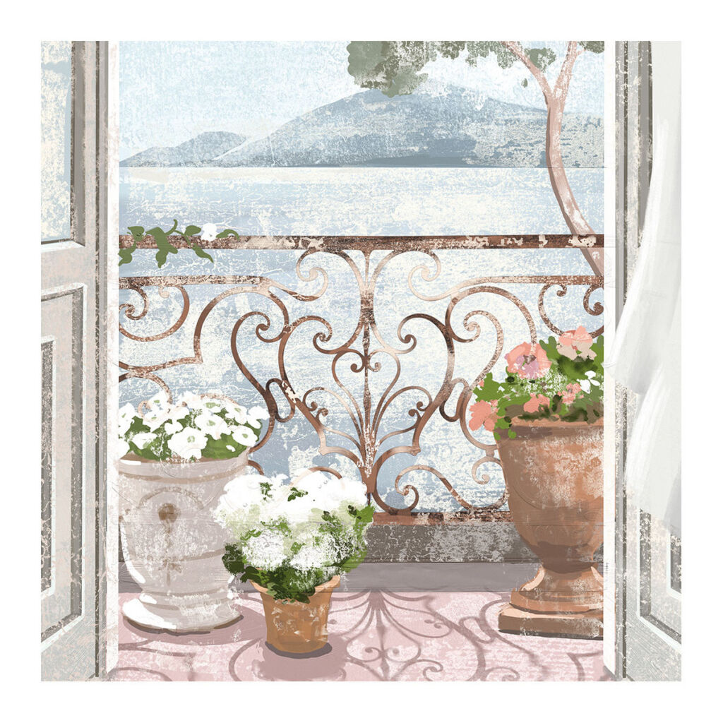TOILE TROMPE L'OEIL BALCON MEDITERRANEEN  MATHILDE M 90 X 200 CM - Photo N°2