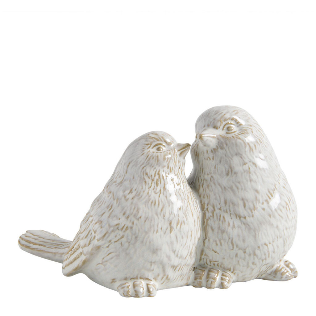 COUPLE D'OISEAUX AMOUREUX DECORATIF EN GRES BLANC 16 X 12 X 10 CM - Photo N°4