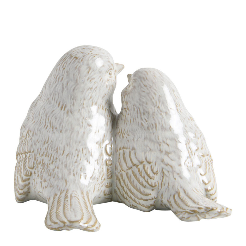 COUPLE D'OISEAUX AMOUREUX DECORATIF EN GRES BLANC 16 X 12 X 10 CM - Photo N°3