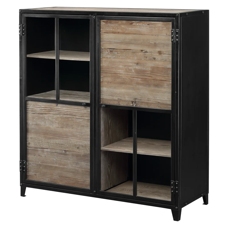 MEUBLE HAUT 4 PORTES METAL ET BOIS 120 X 130 X 45 CM - Photo N°1