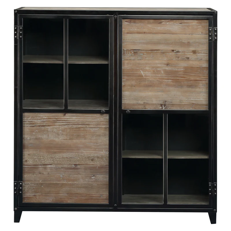 MEUBLE HAUT 4 PORTES METAL ET BOIS 120 X 130 X 45 CM - Photo N°5