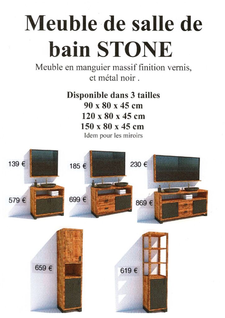 MEUBLE DE SALLE DE BAIN EN MANGUIER ET METAL 2 PORTES 1 NICHE 90 X 81 X 45 CM - Photo N°11