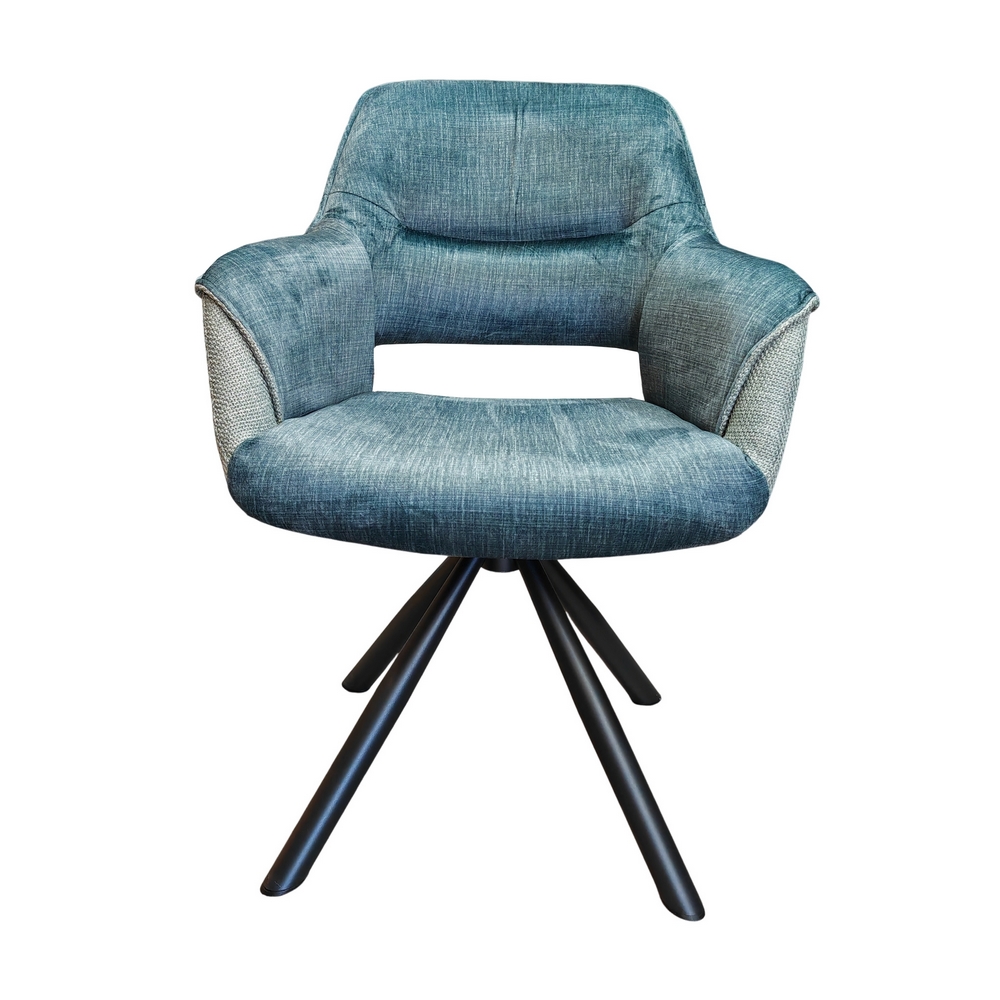 CHAISE ACCOUDOIR TOURNANTE CHILKO PIED NOIR TISSU / VELOURS BLEU 65 X 85 X 63 CM - Photo N°9