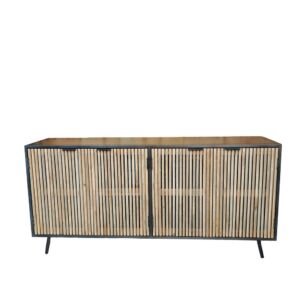 BAHUT BAS FLUTE MANGUIER ET METAL 4 PORTES 180 X 45 X 85