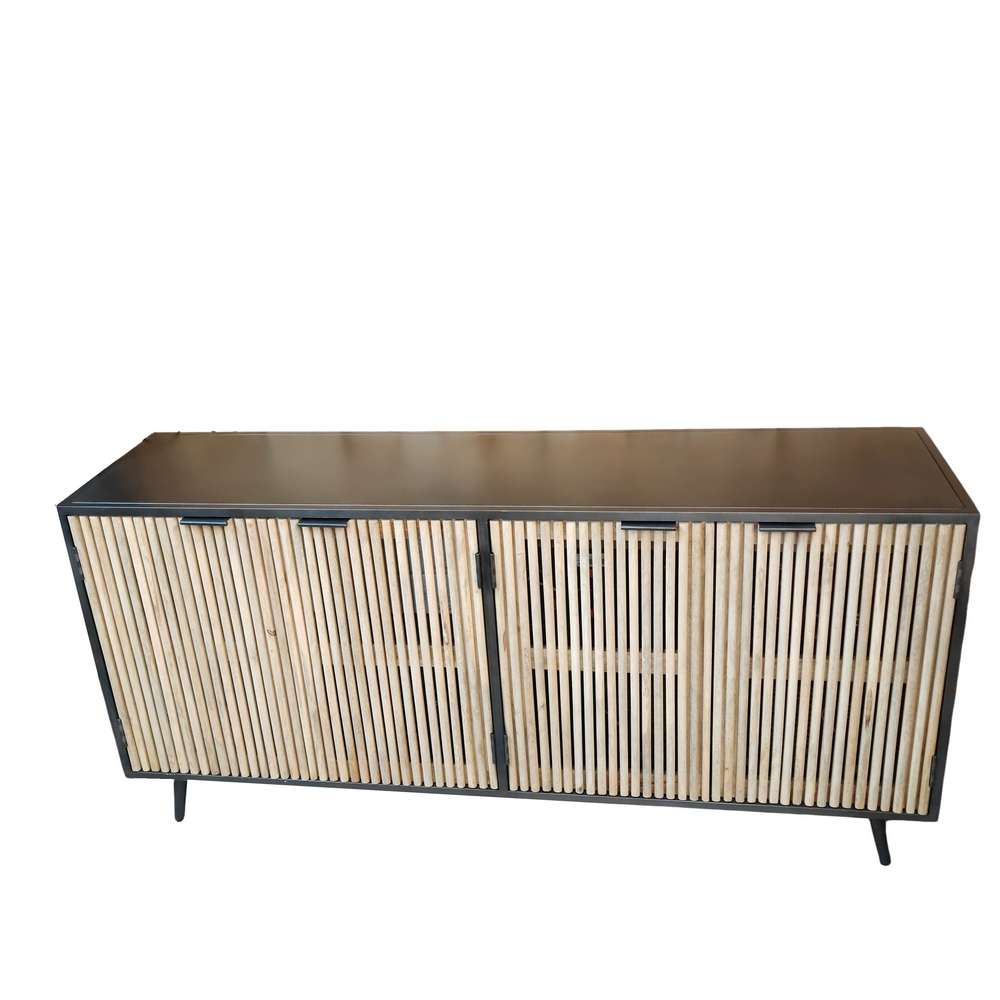 BAHUT BAS FLUTE MANGUIER ET METAL 4 PORTES 180 X 45 X 85 - Photo N°2