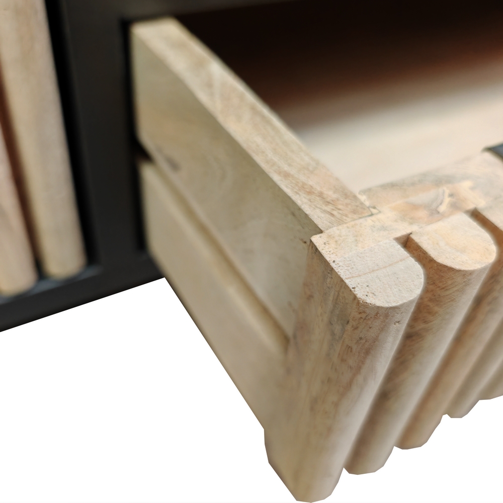 MEUBLE TV FLUTE MANGUIER ET METAL 2 PORTES 2 TIROIRS 180 X 45 X 50 - Photo N°6