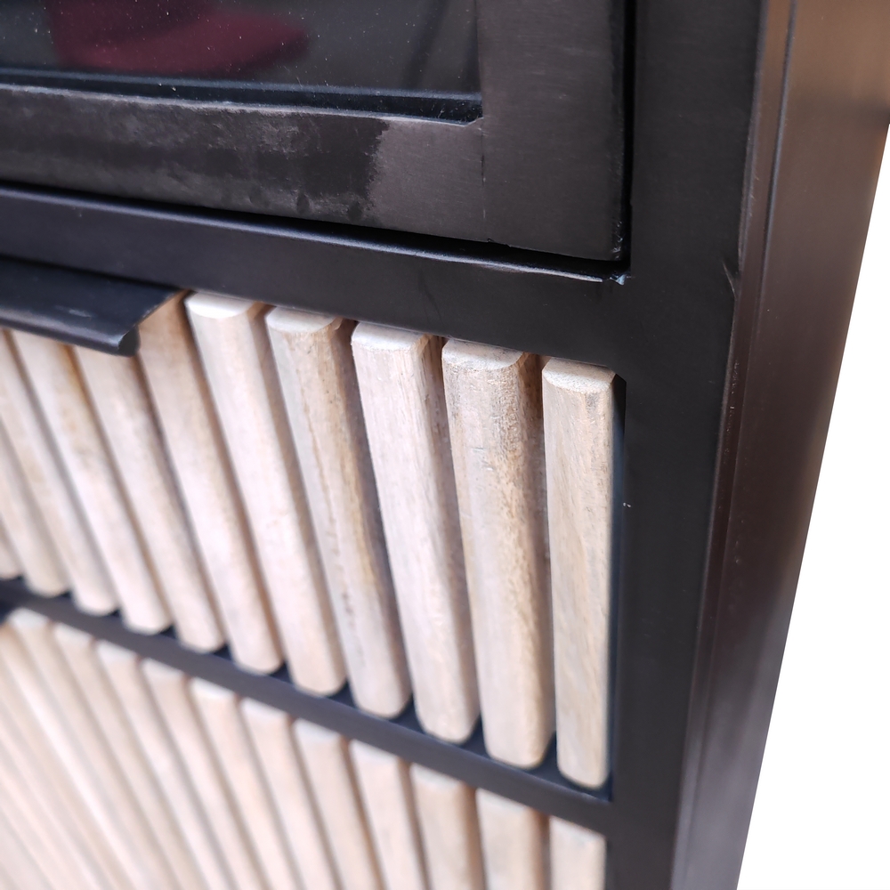 MEUBLE HAUT VITRINE MANGUIER ET METAL 2 PORTES VITREES  2 PORTES 90 X 40 X 180 - Photo N°8