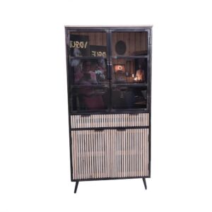 MEUBLE HAUT VITRINE MANGUIER ET METAL 2 PORTES VITREES  2 PORTES 90 X 40 X 180