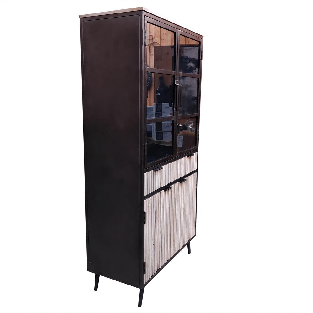 MEUBLE HAUT VITRINE MANGUIER ET METAL 2 PORTES VITREES  2 PORTES 90 X 40 X 180 - Photo N°2