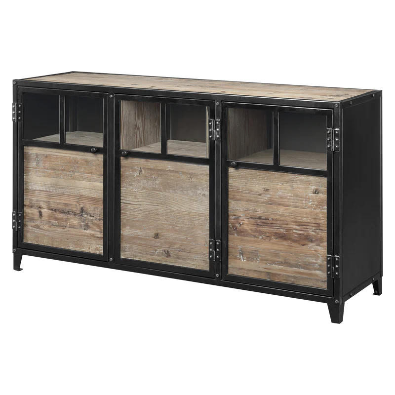 BAHUT BAS 3 PORTES METAL ET BOIS 150 X 82 X 45 CM - Photo N°1