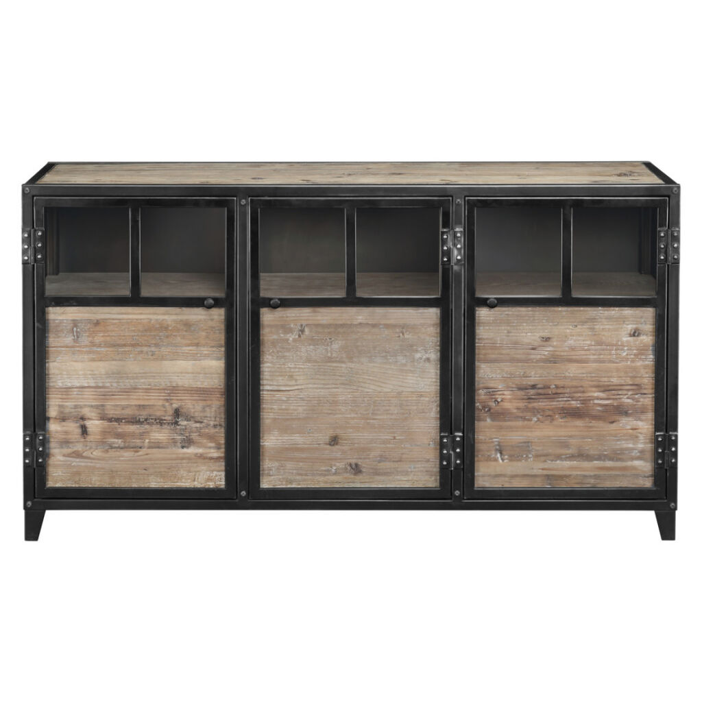 BAHUT BAS 3 PORTES METAL ET BOIS 150 X 82 X 45 CM - Photo N°9