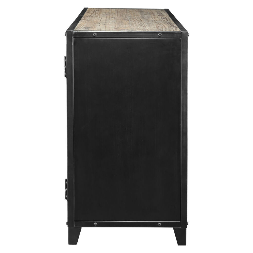 BAHUT BAS 3 PORTES METAL ET BOIS 150 X 82 X 45 CM - Photo N°5