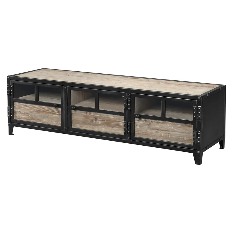 MEUBLE TV 3 PORTES METAL ET BOIS 150 X 45 X 45 CM - Photo N°1