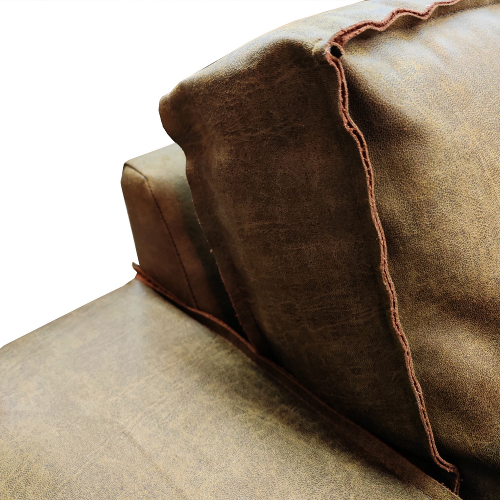 CANAPE PUEBLO 3 PLACES TISSU CUIR BULL KAKI 214 X 90 X 103 CM - Photo N°4