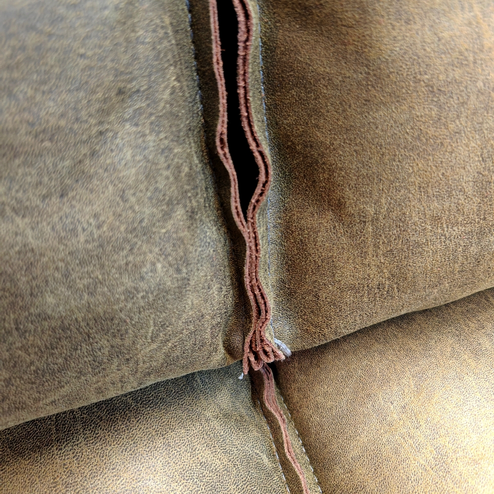 CANAPE PUEBLO 3 PLACES TISSU CUIR BULL KAKI 214 X 90 X 103 CM - Photo N°3