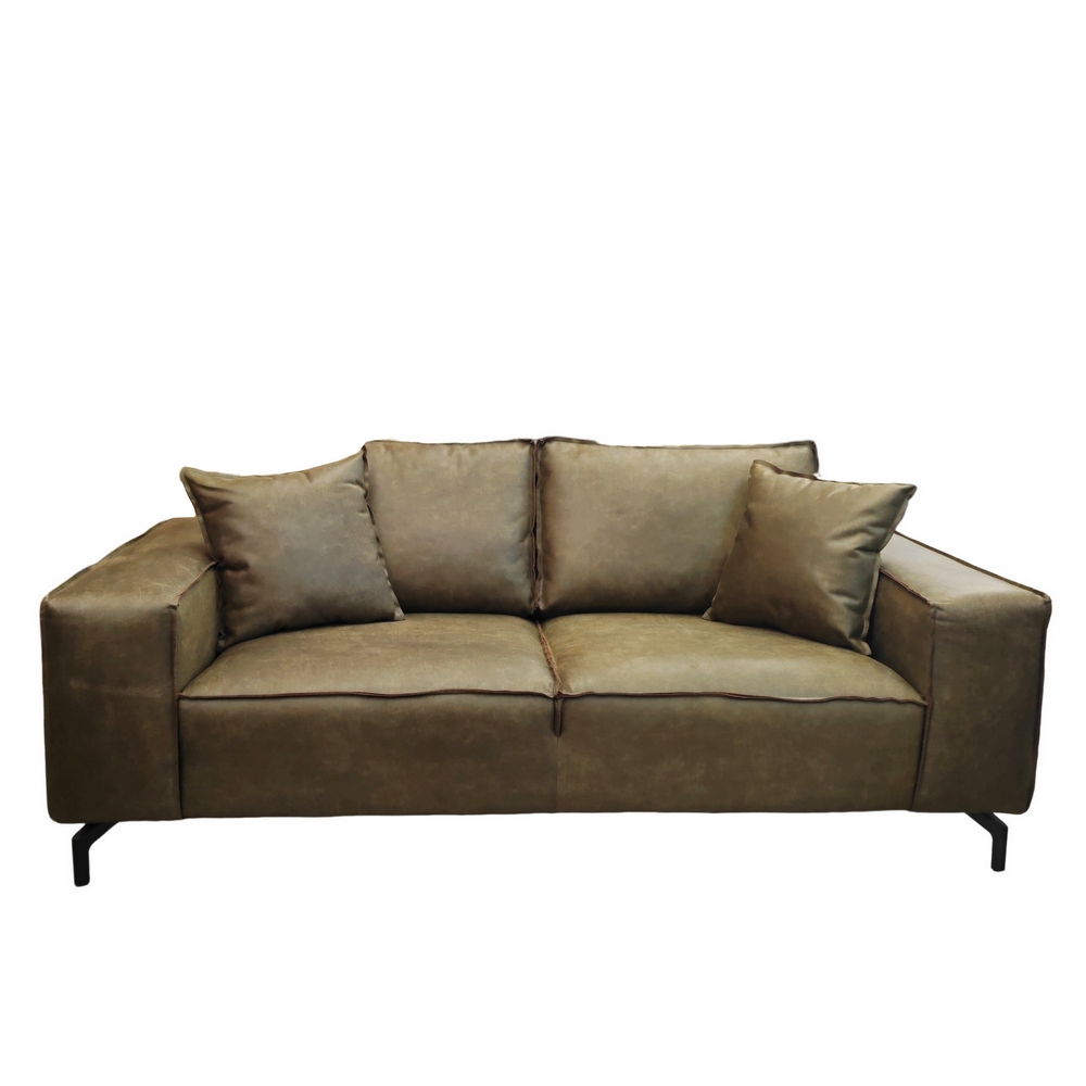 CANAPE PUEBLO 3 PLACES TISSU CUIR BULL KAKI 214 X 90 X 103 CM - Photo N°7