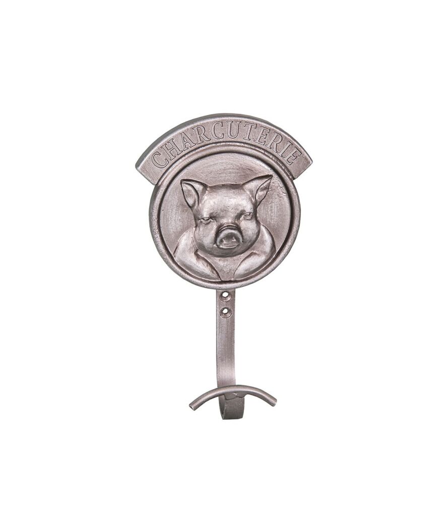 PATERE CHARCUTERIE DECOR COCHON METAL COULEUR ACIER 10 X 17 X 5 CM - Photo N°5