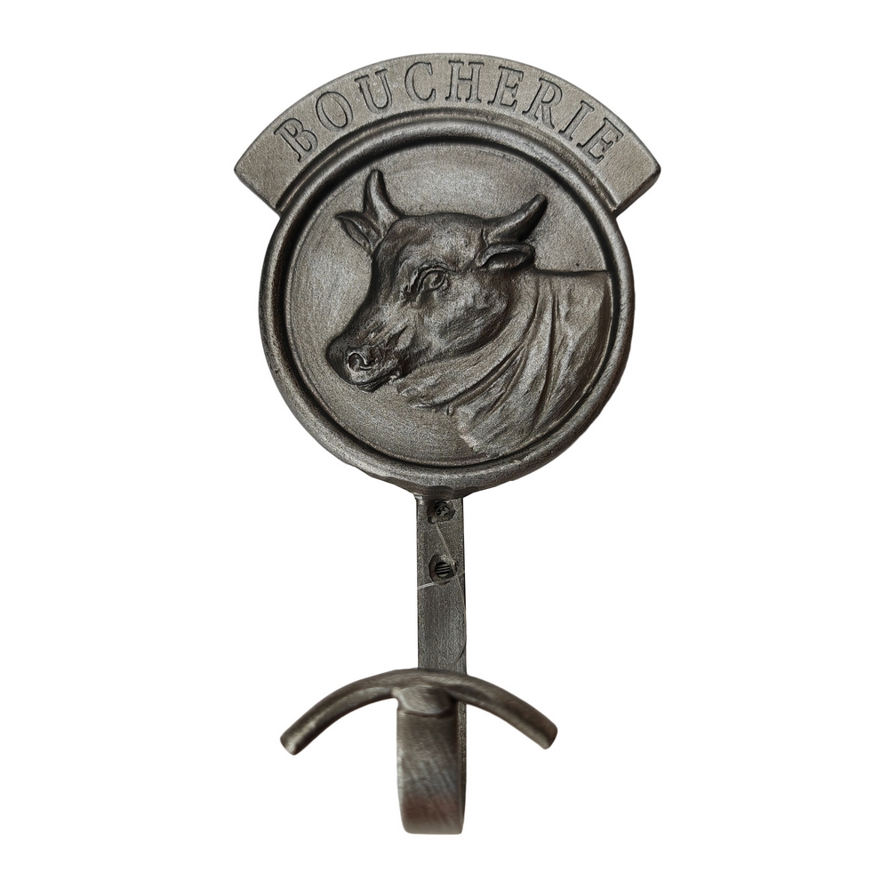 PATERE BOUCHERIE DECOR VACHE METAL COULEUR ACIER 10 X 17 X 5 CM - Photo N°1