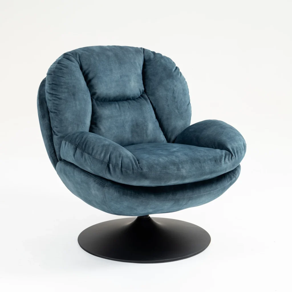 FAUTEUIL PIVOTANT TOPI VELOURS BLEU GRIS H 83.8 X L 80.7 X P 83.7 CM - Photo N°1