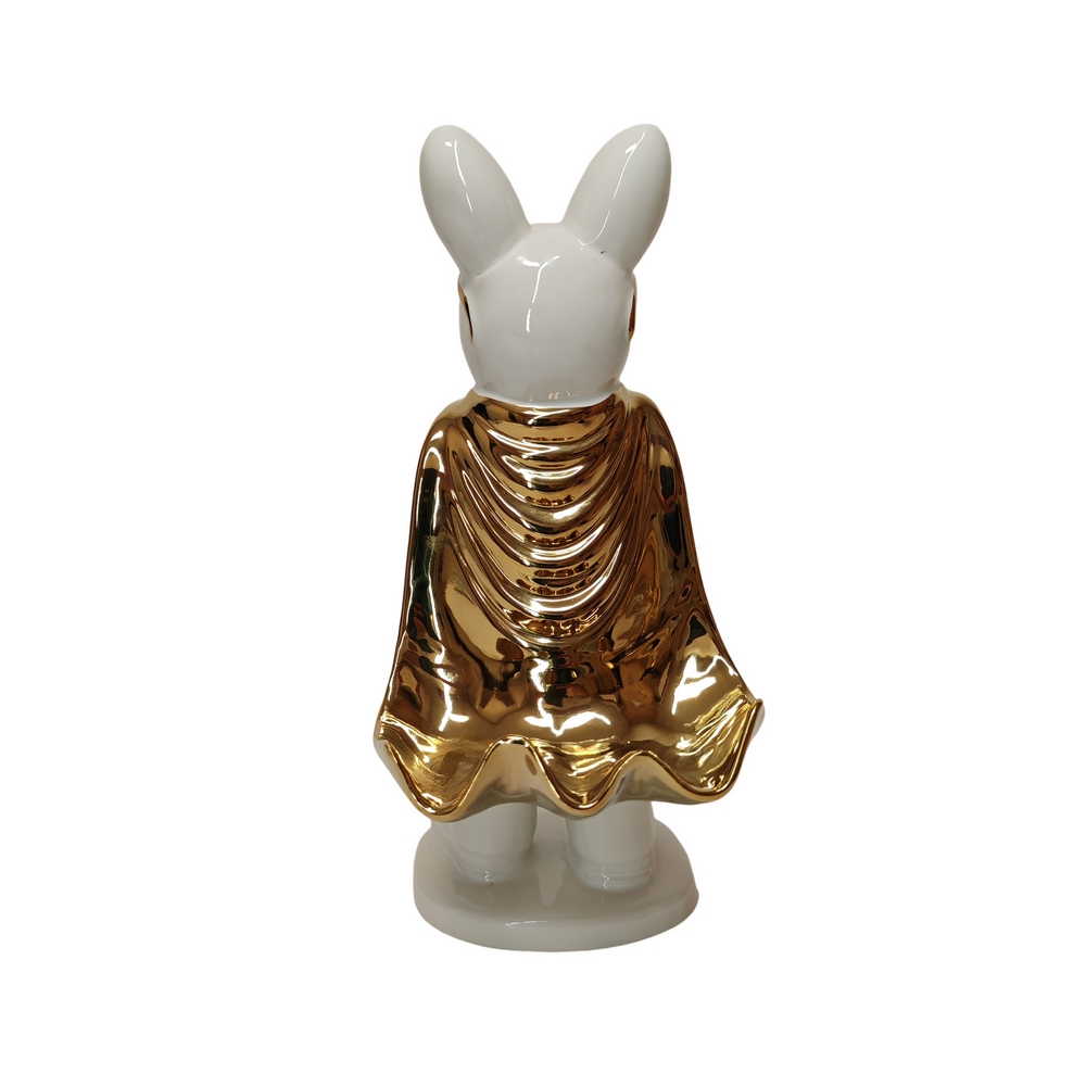 SCULPTURE DOGUE FRANCAIS EN CERAMIQUE BLANCHE ET DORE 32 X 21.5 CM - Photo N°3