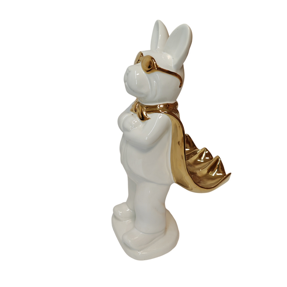 SCULPTURE DOGUE FRANCAIS EN CERAMIQUE BLANCHE ET DORE 32 X 21.5 CM - Photo N°2