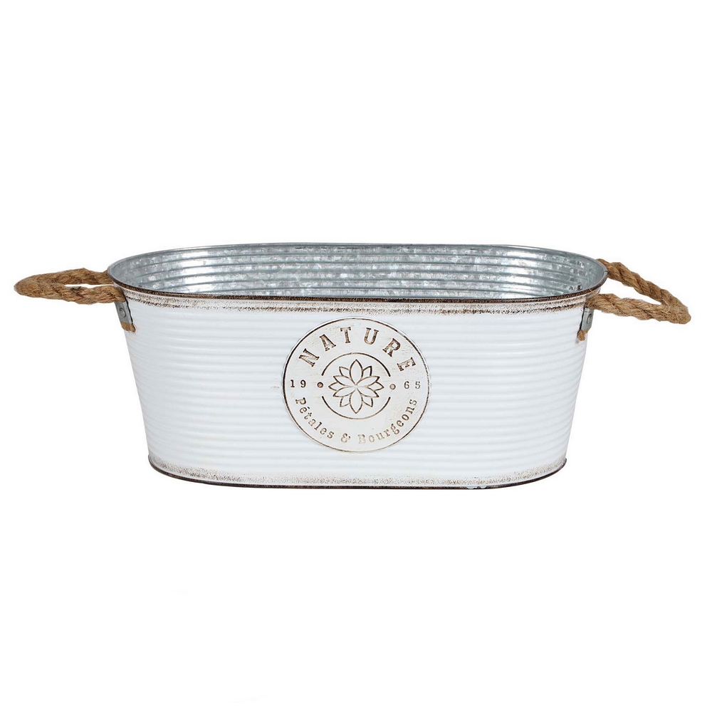 JARDINIERE EN METAL BLANC NATURE PETALES ET BOURGEONS 35 X 19 X 14 CM - Photo N°1