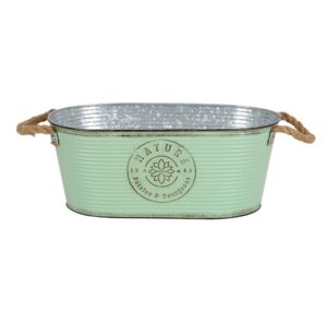 JARDINIERE EN METAL VERTE NATURE PETALES ET BOURGEONS 35 X 19 X 14 CM