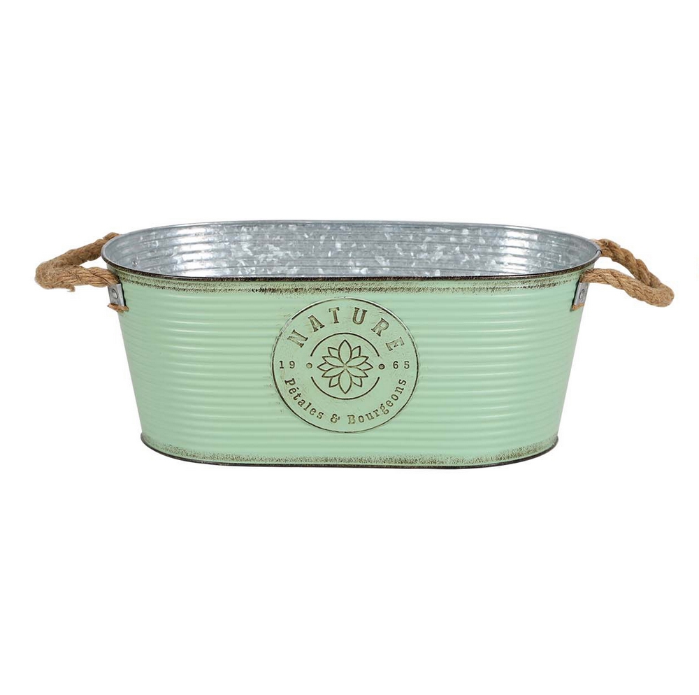 JARDINIERE EN METAL VERTE NATURE PETALES ET BOURGEONS 35 X 19 X 14 CM - Photo N°1